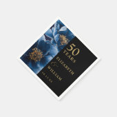 Serviette En Papier Floral Bleu Noir Et Or Moderne 50e Anniversaire (Coin)