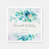Serviette En Papier Floral bleu turquoise vert (Devant)