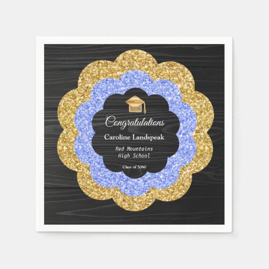 Serviette En Papier Floral Blue Gold Graduation Party (Devant)