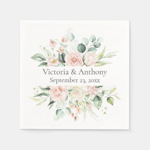 Serviette En Papier Floral Blush Nom Date Mariage Napkins