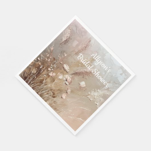 Serviette En Papier Floral Boho Beige Blanc (Coin)