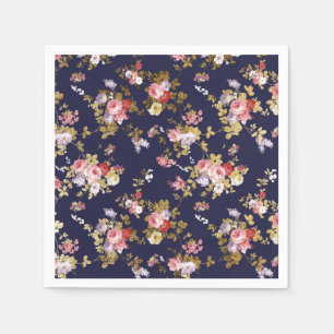 Serviette En Papier Floral boho bleu marine élégant