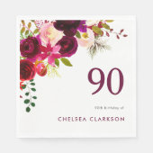 Serviette En Papier Floral Boho de Bourgogne 90e anniversaire (Devant)