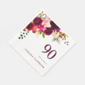 Serviette En Papier Floral Boho de Bourgogne 90e anniversaire (Coin)