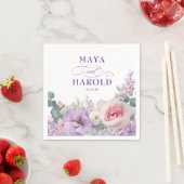 Serviette En Papier Floral botanique violet et Mariage rose (En situation)