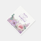 Serviette En Papier Floral botanique violet et Mariage rose (Coin)
