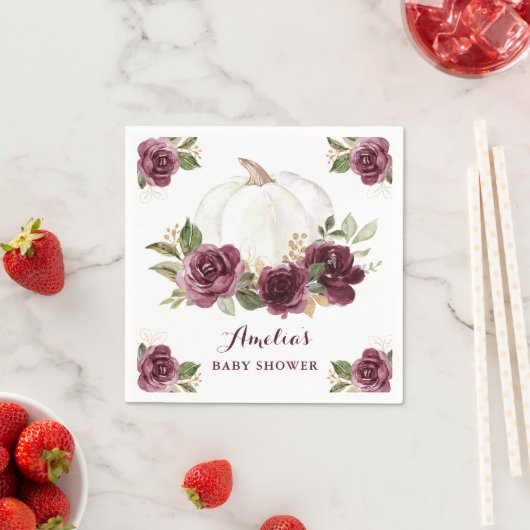 Serviette En Papier Floral Bourgogne Citrouille Baby shower d'automne (En situation)
