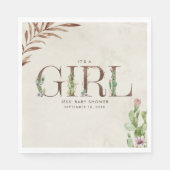 Serviette En Papier Floral Cactus Baby shower fille en cuir (Devant)