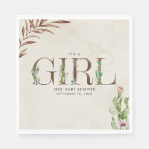 Serviette En Papier Floral Cactus Baby shower fille en cuir