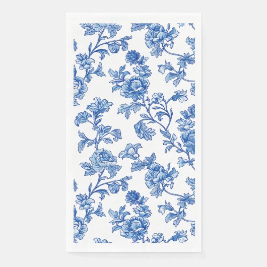 Serviette En Papier Floral Chinoiserie bleu et blanc (Devant)