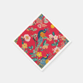 Serviette En Papier Floral Chinoiserie Rouge avec Peacocks (Coin)