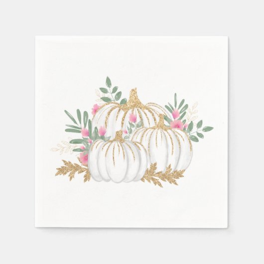 Serviette En Papier Floral Citrouilles d'or rose Thanksgiving Fall Par (Devant)