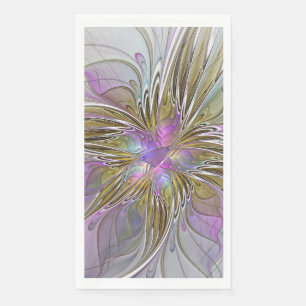 Serviette En Papier Floral Coloré Abstrait Fractal Avec Rose & Or