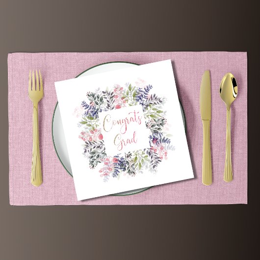Serviette En Papier Floral Congrats Grad Parties scintillant Typograph