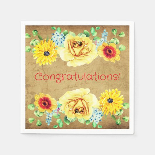Serviette En Papier Floral Congratulations Paper Party Napkins (Devant)