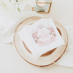 Serviette En Papier Floral Crest Blush Pink C'est un Baby shower fémin