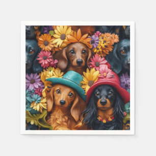 Serviette En Papier Floral Dachshund Motif sans couture - Amoureux de