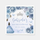 Serviette En Papier Floral d'argent bleu Quinceañera (Devant)