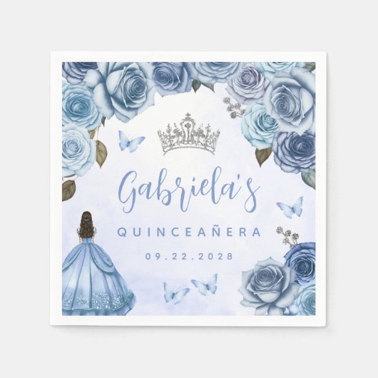 Serviette En Papier Floral d'argent bleu Quinceañera (Devant)