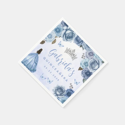 Serviette En Papier Floral d'argent bleu Quinceañera (Coin)