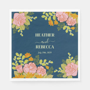 Serviette En Papier Floral Dark Navy Bleu Mariage Botanique