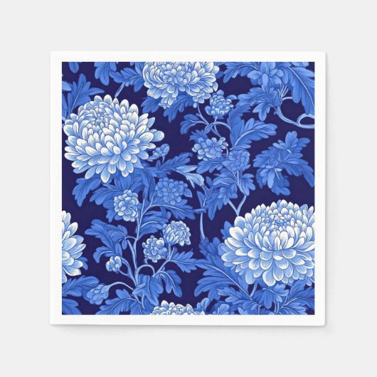 Serviette En Papier Floral de la Chinoiserie bleue sur Arrière - plan  (Devant)