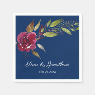 Serviette En Papier Floral de Marsala de Bourgogne   Mariage bleu de l