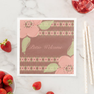 Serviette En Papier Floral décoratif en rose Saumon avec vert