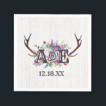 Serviette En Papier Floral Deer Antler Bouquet Mariage rustique Monogr<br><div class="desc">Bouquet Antler de Cerf Floral en Bourgogne Vin & Or sur Bois Blanc Rustique Country Chic Mariage Napkins Avec police de caractères à la main tendance ~ Regardez ma boutique pour voir toute la collection de mariages avec ce design!</div>