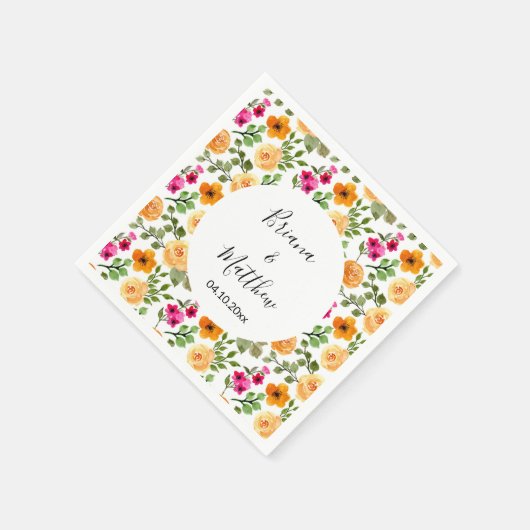 Serviette En Papier Floral d'été rose orange (Coin)