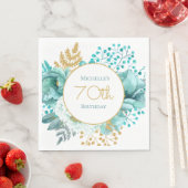Serviette En Papier Floral d'or turquoise 70e anniversaire (En situation)