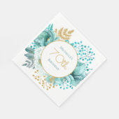 Serviette En Papier Floral d'or turquoise 70e anniversaire (Coin)