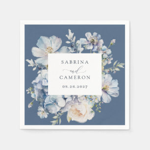 Serviette En Papier Floral Dusty Blue Mariage élégant