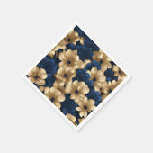 Serviette En Papier Floral Élégant Bleu Et Or Marine (Coin)