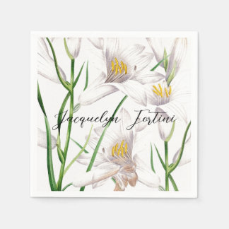 Serviette En Papier Floral Elegant Chic Cute Calligraphie Ajouter Nom