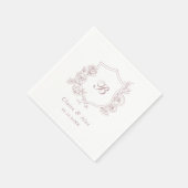 Serviette En Papier Floral Élégant Rose Crest Dusty rose Monogramme (Coin)
