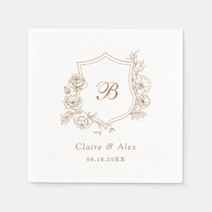 Serviette En Papier Floral Elegant Rose Crest Gold Monogramme