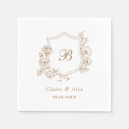 Serviette En Papier Floral Elegant Rose Crest Gold Monogramme (Devant)