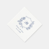 Serviette En Papier Floral Élégant Rose Crest Royal Blue Monogramme (Coin)