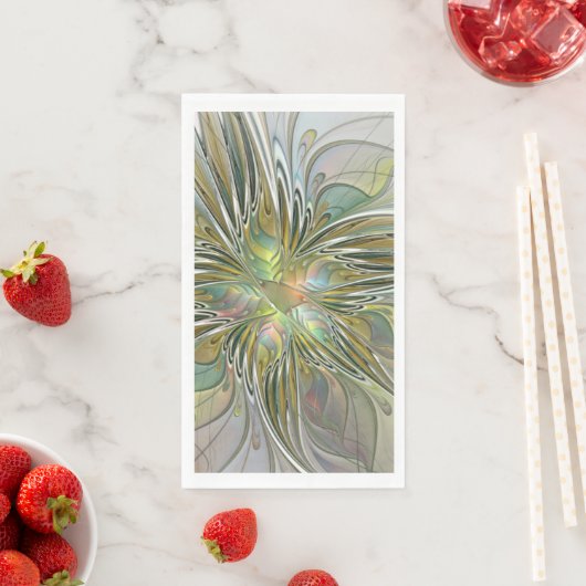 Serviette En Papier Floral Fantasy Modern Fractal Art Flower With Gold (En situation)