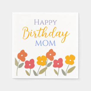 Serviette En Papier Floral Fleur coloré Joyeux anniversaire Maman fête