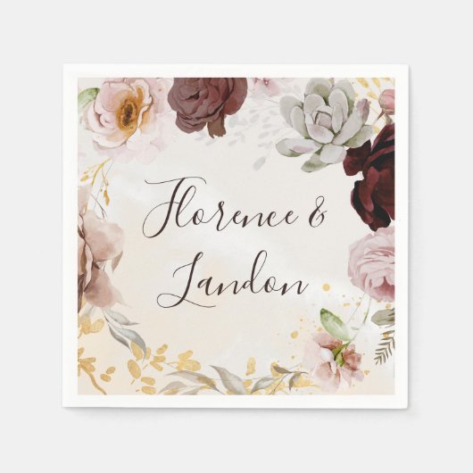 Serviette En Papier Floral flush moderne | Mariage d'aquarelle (Devant)
