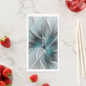 Serviette En Papier Floral Fractal Moderne Fleur Abstrait gris bleu (En situation)