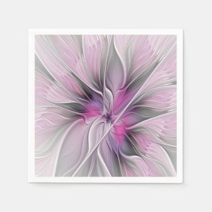 Serviette En Papier Floral Fractal moderne Fleur Abstraite rose gris