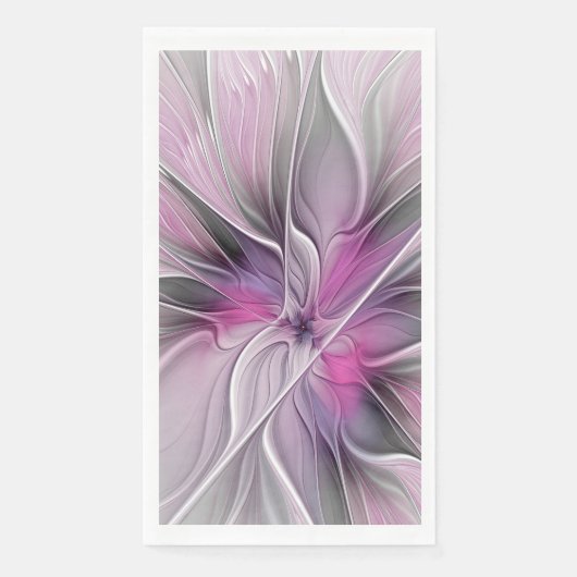 Serviette En Papier Floral Fractal moderne Fleur Abstraite rose gris (Devant)