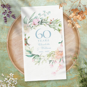 Serviette En Papier Floral Garland rose 60e 75e anniversaire du Mariag