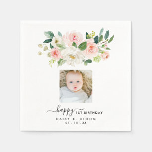 Serviette En Papier Floral Girl Photo Premier anniversaire