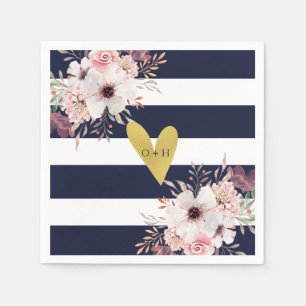 Serviette En Papier Floral Gold Heart Marine Livre Mariage blanc Napki