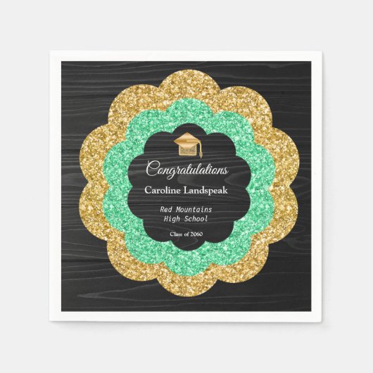 Serviette En Papier Floral Green Gold Graduation (Devant)