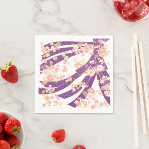 Serviette En Papier Floral Kimono Motif Violet
